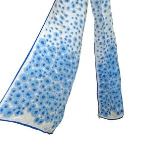 Vana Blue White Abstract Dot Silk Blend Scarf boho artsy old money